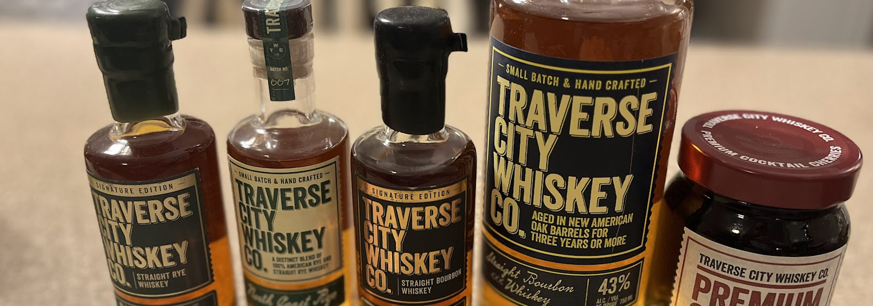 The lineup for Traverse City Whiskey Co products